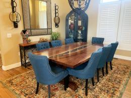 Wood And Resin Dining Table With Embedded Rocks And Tur