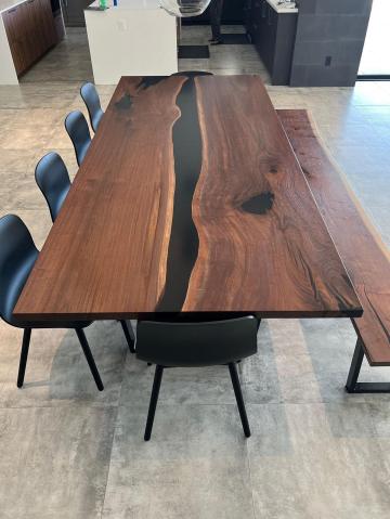 Matching Walnut Dining Room Table & Live Edge Bench 9