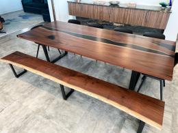 Matching Walnut Dining Room Table & Live Edge Bench 8