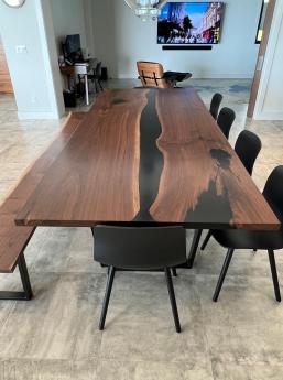 Matching Walnut Dining Room Table & Live Edge Bench 10