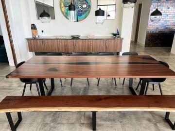 Matching Walnut Dining Room Table & Live Edge Bench 7