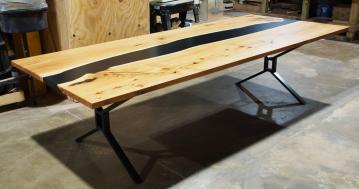 Hickory Dining Room Table With Black Resin