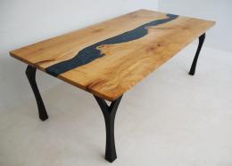 Maple Dining Table With Deep Blue Green River 1