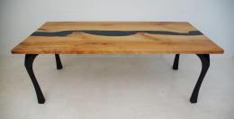 Maple Dining Table With Deep Blue Green River 3