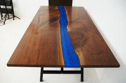 LED Lit Walnut River Table With Leaf Extensions 3