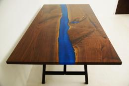 LED Lit Walnut River Table With Leaf Extensions 7