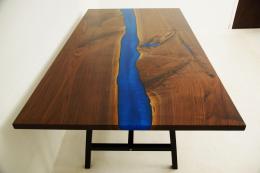 LED Lit Walnut River Table With Leaf Extensions 7