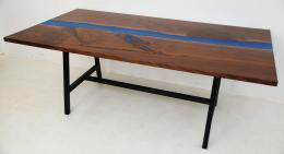 LED Lit Walnut River Table With Leaf Extensions 9