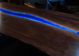 Large LED Lit Live Edge River Table 6