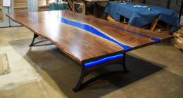 Large LED Lit Live Edge River Table 9