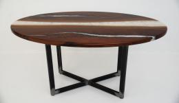 Oval Walnut Table With White Pearl Resin 2