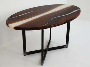 Oval Walnut Table With White Pearl Resin