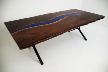 Deep Blue Walnut Live Edge River Table