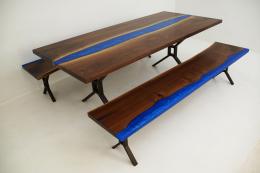 Walnut River Dining Table With Two Matching Benches