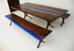 Walnut River Dining Table With Two Matching Benches 3