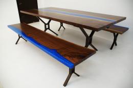 Walnut River Dining Table With Two Matching Benches 2