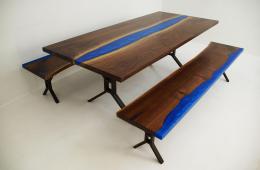 Walnut River Dining Table With Two Matching Benches 4