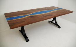 Walnut River Dining Table With Blue Epoxy 3