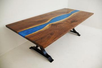 Walnut River Dining Table With Blue Epoxy