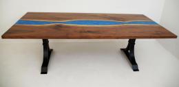 Walnut River Dining Table With Blue Epoxy 4