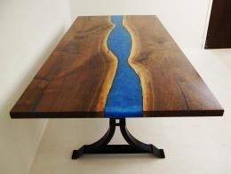 Walnut River Dining Table With Blue Epoxy 2