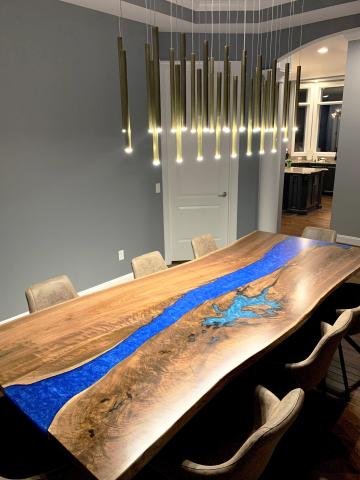 Live Edge River Table With Blue And Aqua