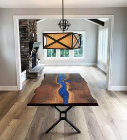 Live Edge Dining Room Table With Deep Blue Resin River 