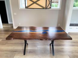 Live Edge Dining Room Table With Deep Blue Resin River 