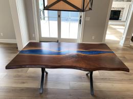 Live Edge Dining Room Table With Deep Blue Resin River 