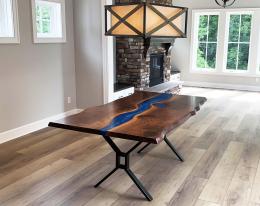 Live Edge Dining Room Table With Deep Blue Resin River 