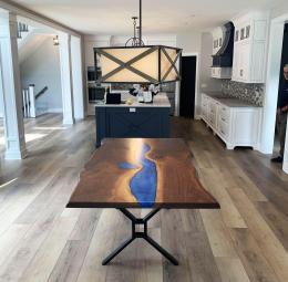 Live Edge Dining Room Table With Deep Blue Resin River 