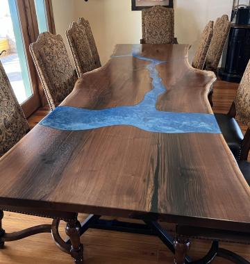 CNC Carved Epoxy Waterscape Dining Table