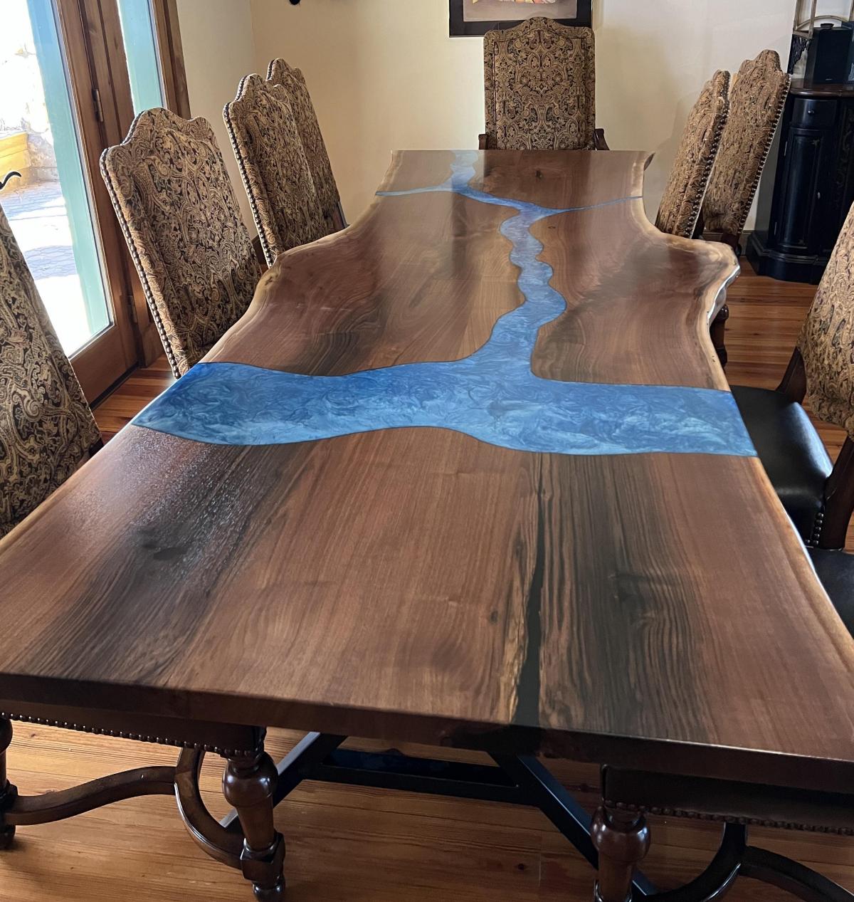 Image CNC Engraved Live Edge Walnut River Table 7