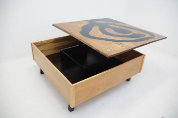 Midnight Epoxy & Custom Oak CNC Coffee Table With Stora