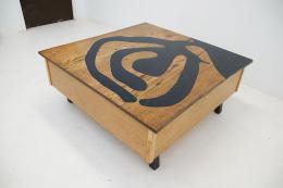 Midnight Epoxy & Custom Oak CNC Coffee Table With Stora