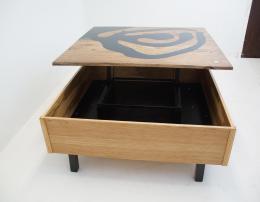 Midnight Epoxy & Custom Oak CNC Coffee Table With Stora