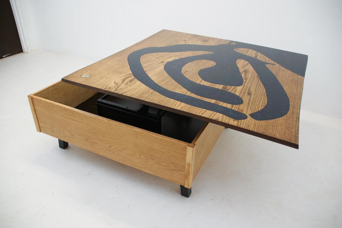 Image Midnight Epoxy & Custom Oak CNC Coffee Table With Storage 2