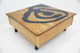 Midnight Epoxy & Custom Oak CNC Coffee Table With Stora