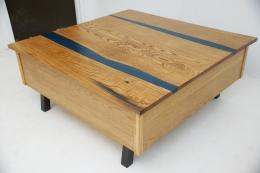 Custom Blue Epoxy & Oak Lift Top Coffee Table 3