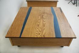 Custom Blue Epoxy & Oak Lift Top Coffee Table 5