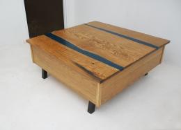 Custom Blue Epoxy & Oak Lift Top Coffee Table 2