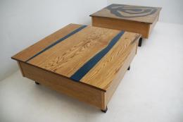 Custom Blue Epoxy & Oak Lift Top Coffee Table 4