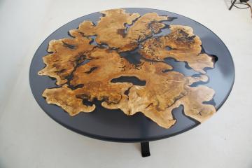 Translucent Black Epoxy & Maple Burl Coffee Table 6