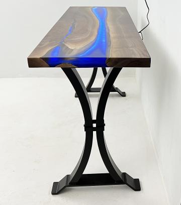 Deep Blue Epoxy & Walnut Sofa Table With LED Lights 11