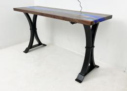 Deep Blue Epoxy & Walnut Sofa Table With LED Lights 10