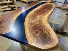 Dark Blue Epoxy & L Shaped Walnut Desk 4