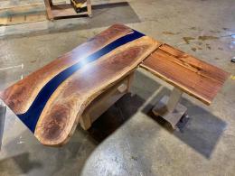 Dark Blue Epoxy & L Shaped Walnut Desk 1