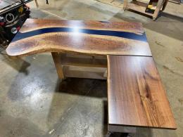 Dark Blue Epoxy & L Shaped Walnut Desk 3