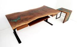 Uplift Live Edge Desk With Green Epoxy & Walnut Wood 11