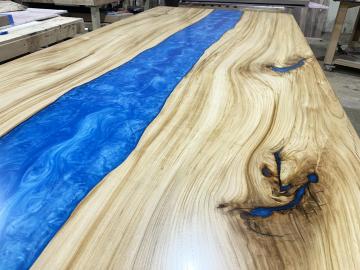 Blue Epoxy & Elm Dining Table 6